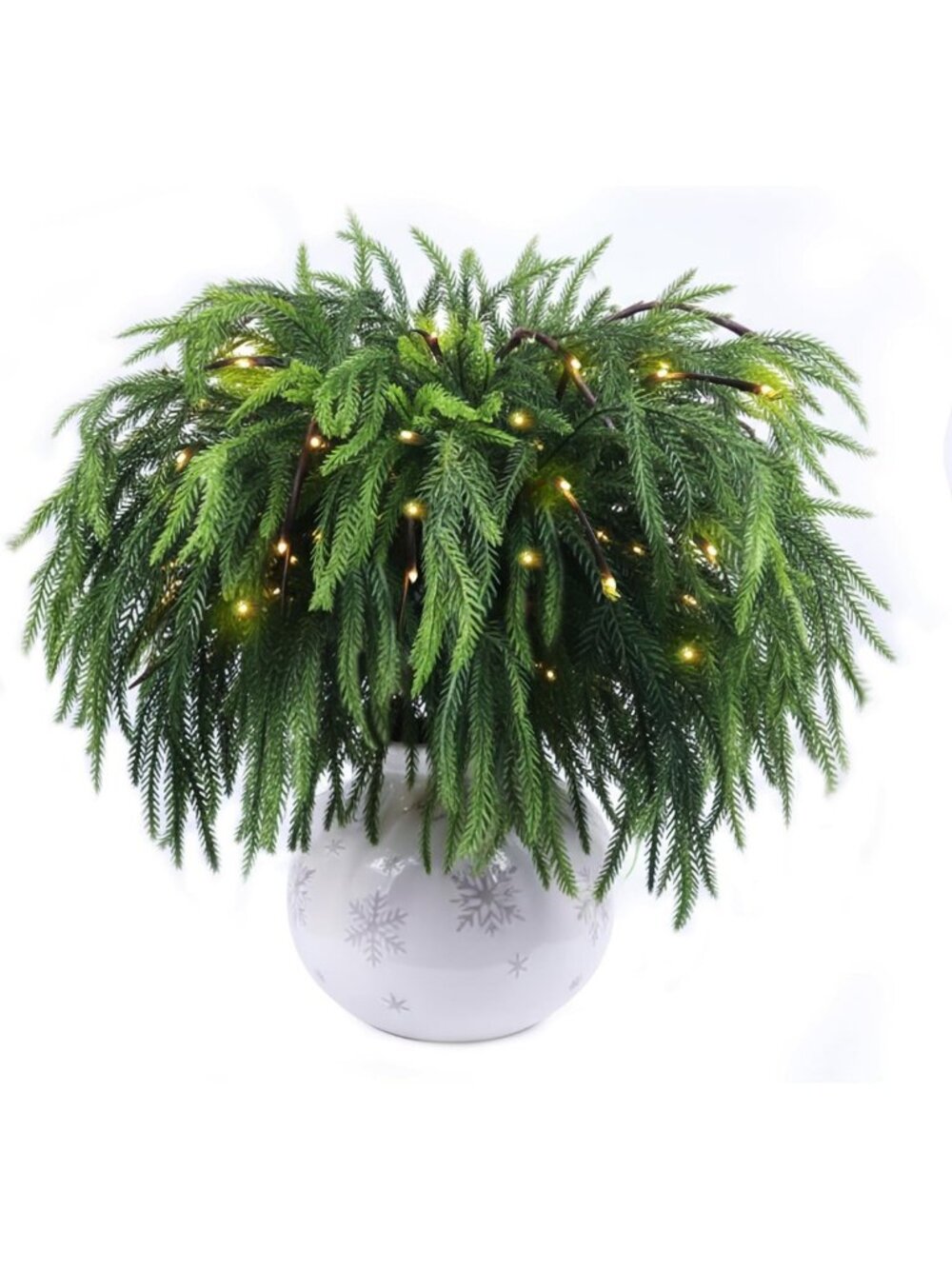 12 Pcs LED Norfolk Pine Branches - 27" Realistic White Artificial Stems for